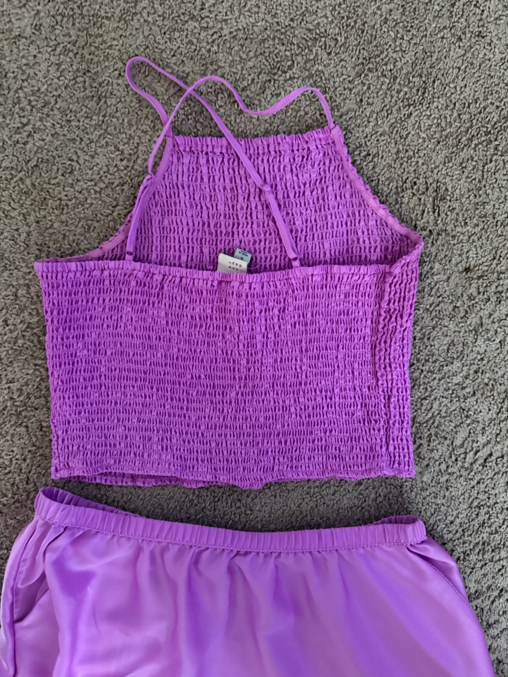 Lilac Two-Piece Matching Set | Smocked Halter Crop Top and Flowy Midi-Skirt - Picture 3 of 5